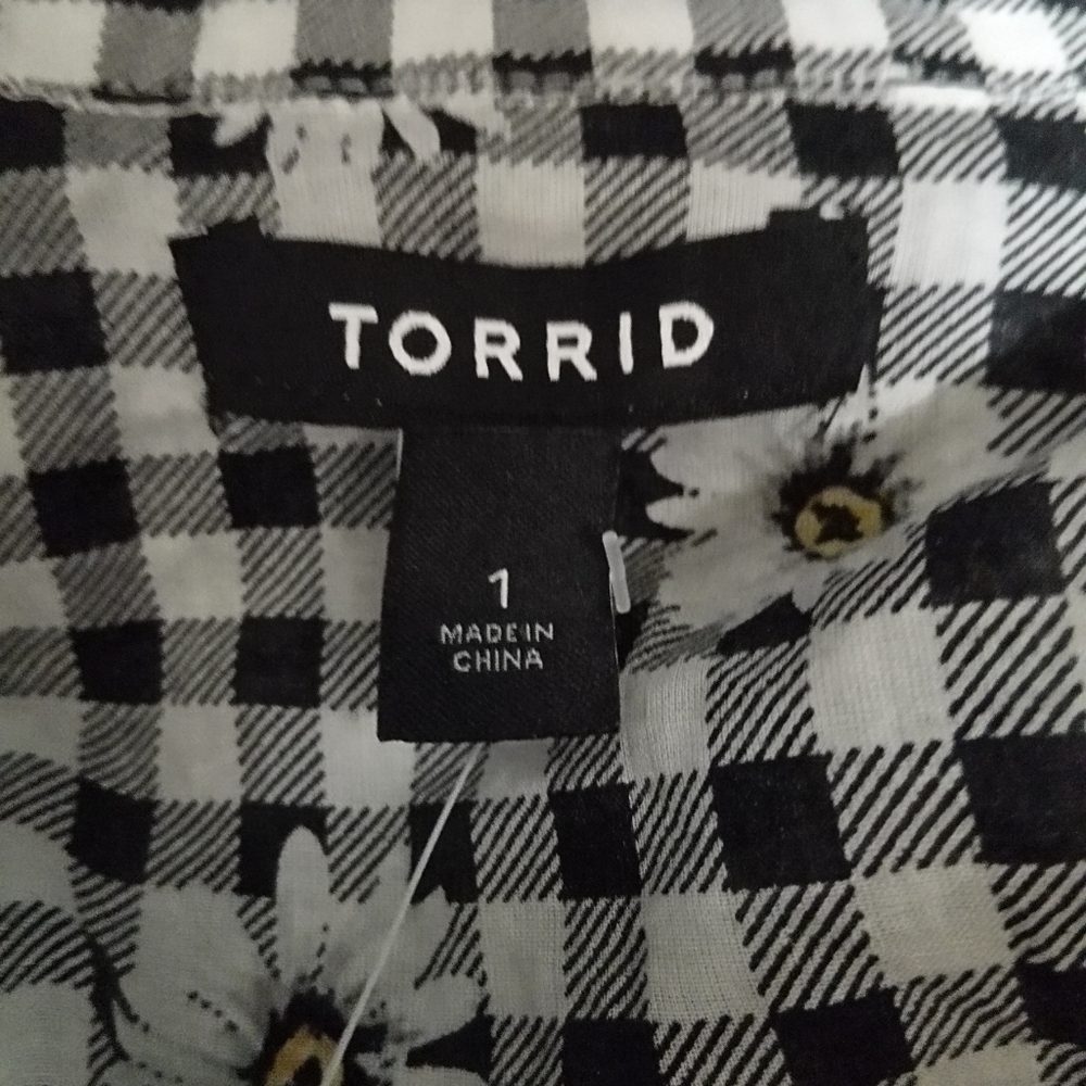 Torrid Checked Daisy Print Lightweight Woven Cotton Open Front Kimono (1463) - Picture 10 of 13